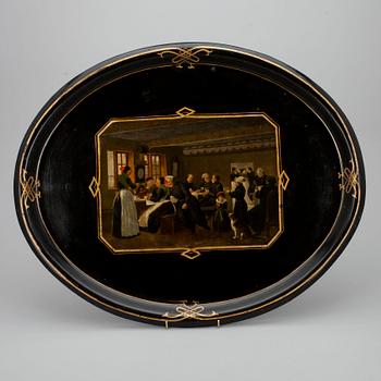 BRICKA, svartlackerad plåt, Mellaneuropa 1800-tal.