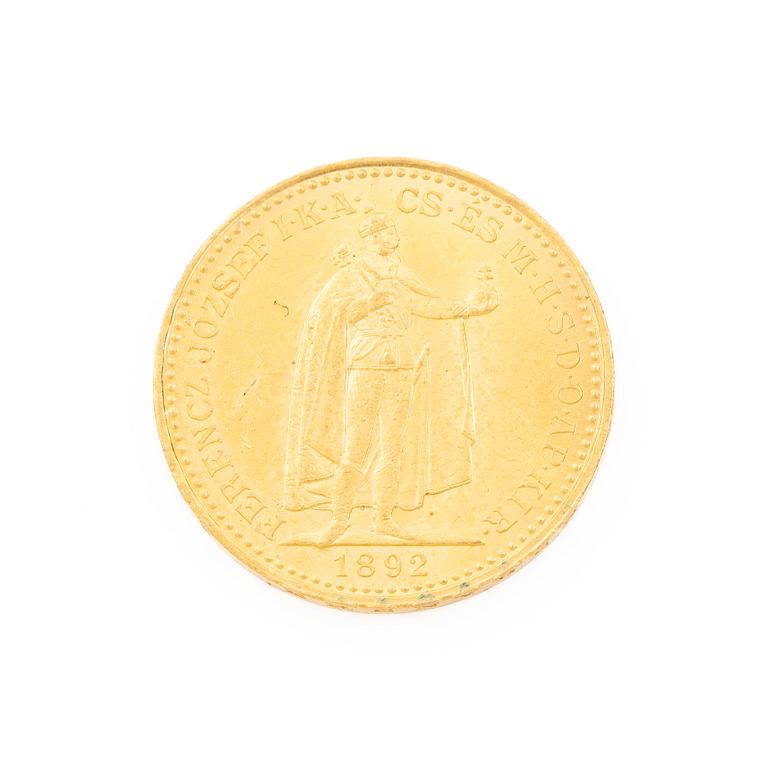 Gold coin, Hungary, 20 Korona, 1892.