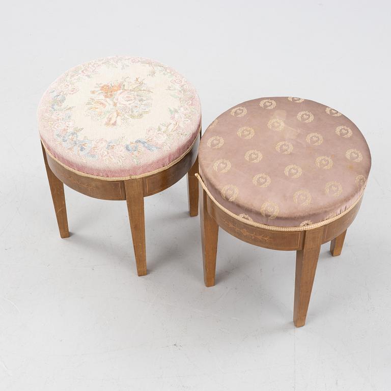 A pair of Karl-Johan style stools, around 1900.