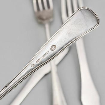 PARTI SKEDAR OCH GAFFLAR, 11+8, silver, Bla Danmark, 1800-1900-tal. Vikt ca 1017 g.