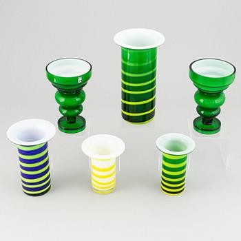 PO Ström, 6 glass vases, Alsterfors Glassworks, ca 1970.