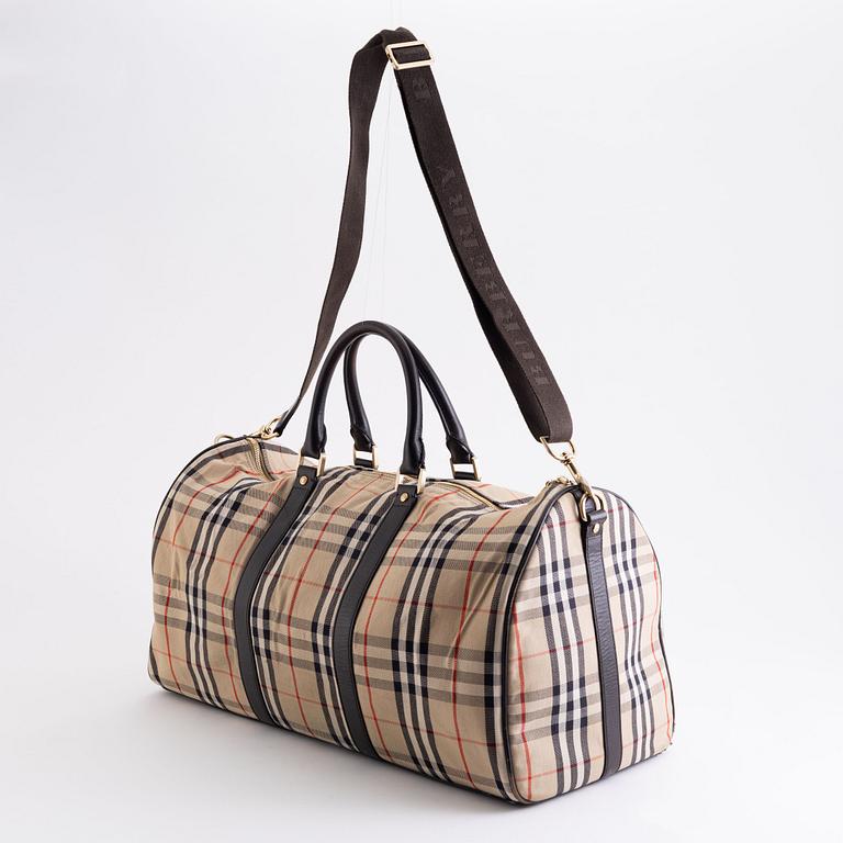 Burberry, a canvas weekend bag.