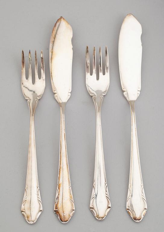 FISKBESTICK, 24 delar, nysilver, "Läckö", 1900-talets andra hälft.