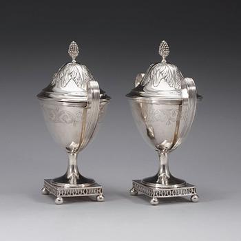 A pair of Swedish early 19th century silver sugar-urns, marks of Stephan Westerstråhle, Stockholm 1803.