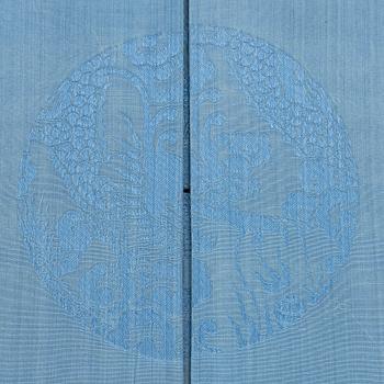 A group lot of embroidered silk textiles and a silk sowing purse, late Qing dynasty/early 20th century.