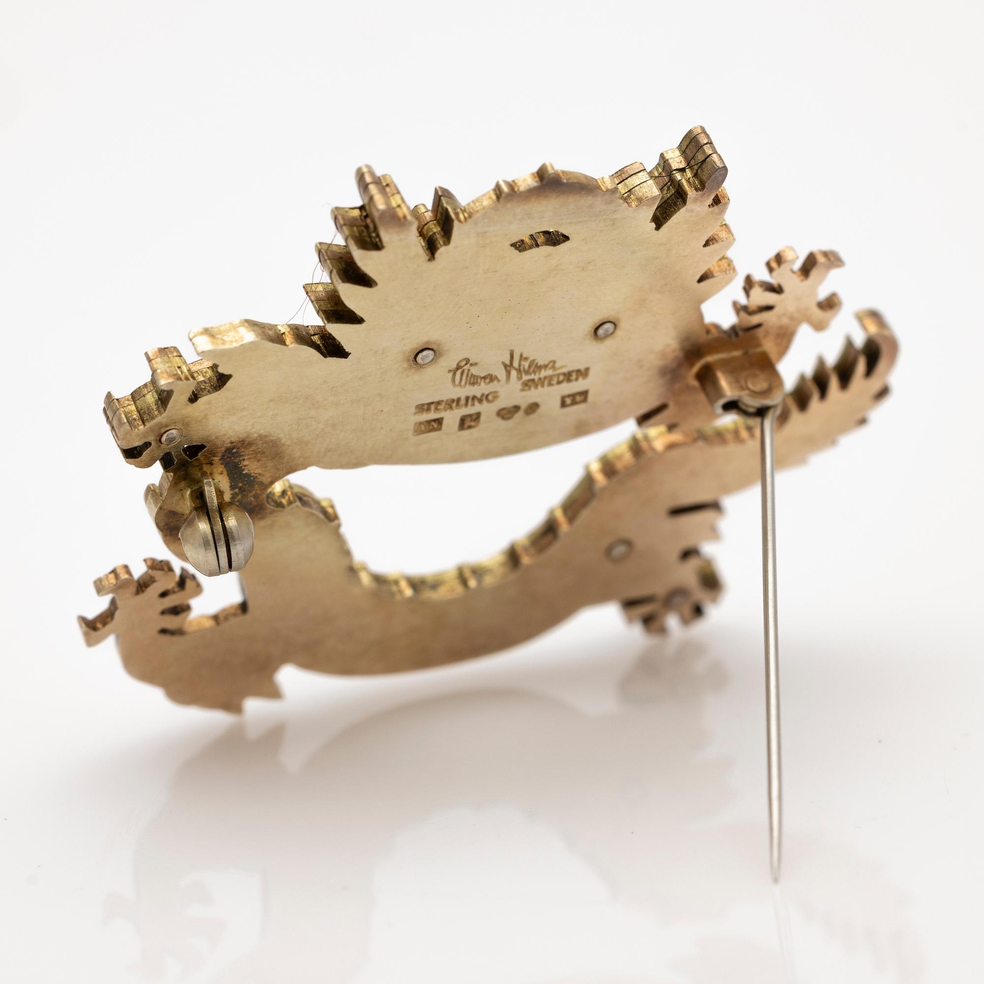 Wiwen Nilsson, Brosch i form av en drake, förgyllt sterling silver, Lund, 1973.