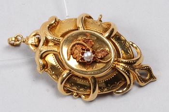 BROSCH/HÄNGE, 18k guld med pärla.