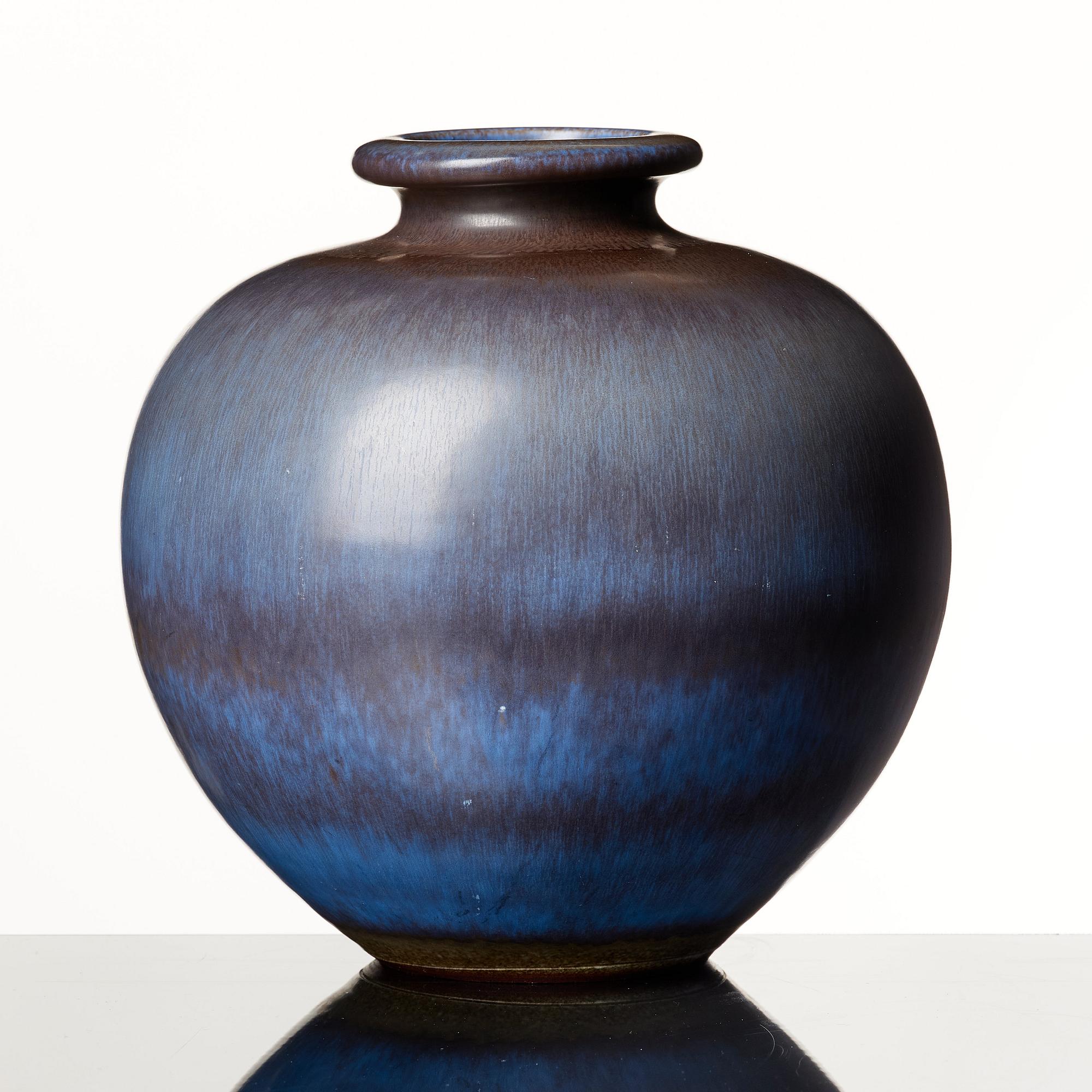 Berndt Friberg, a blue and brown 'rabbit's fur' stoneware vase, Gustavsberg studio, Sweden 1965.