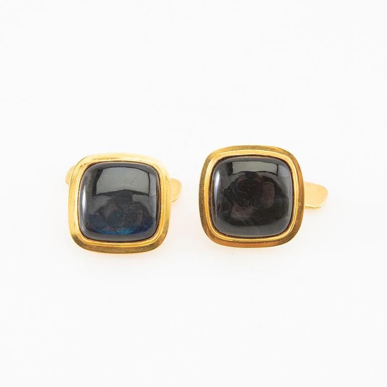 Rudolf Steiner, Cufflinks 18K gold with cabochon-cut spectrolites, Dornach Switzerland.