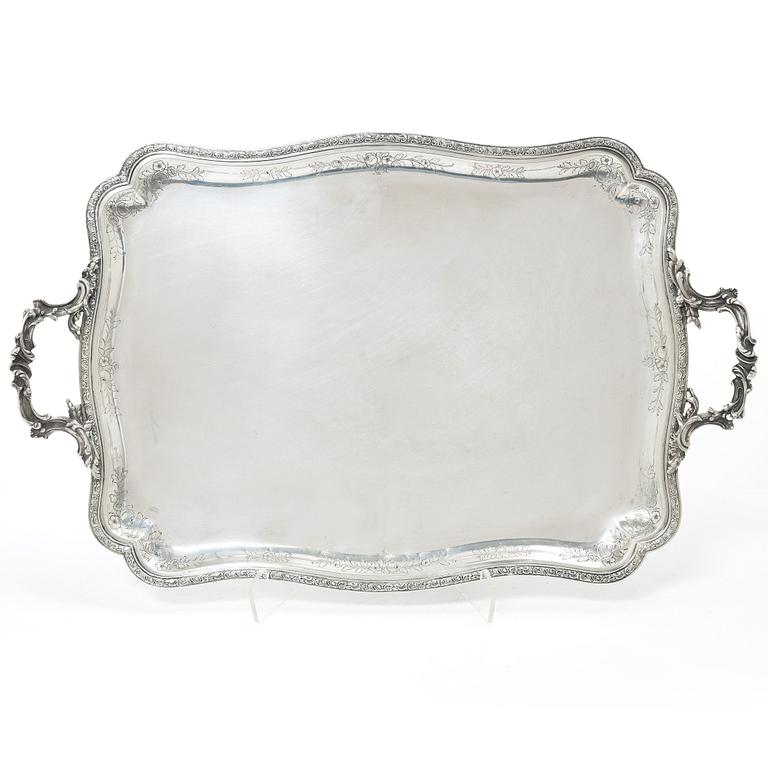 An Italian siiver Rococo style tray, Italy 1934–1944, with Swedish import mark.