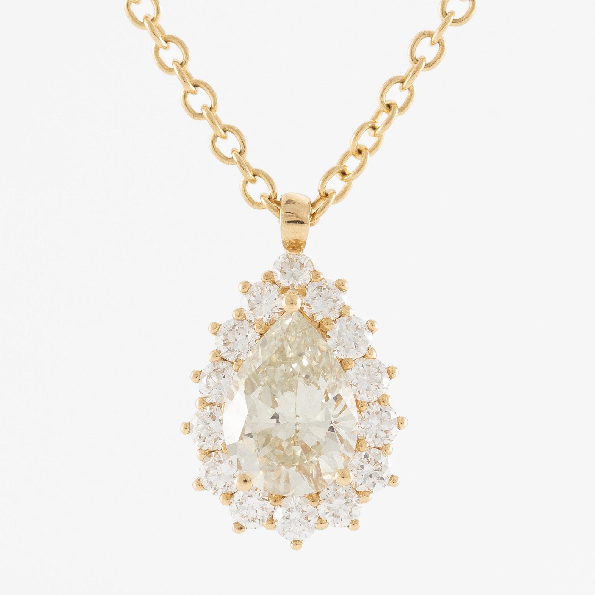 Necklace 18K gold with drop-shaped diamond.