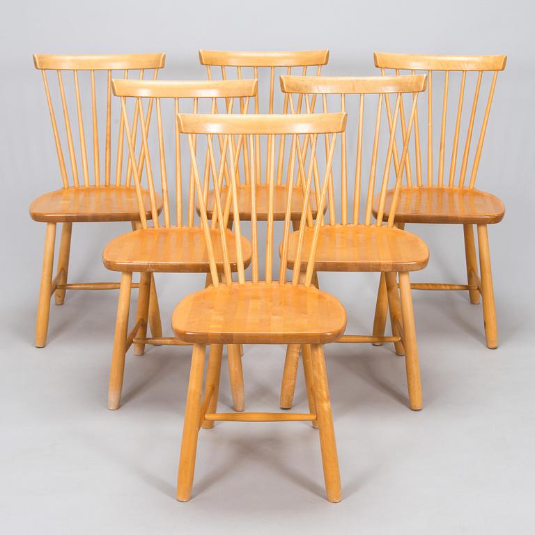 Carl Malmsten, a set of six "Lilla Åland" chairs, Stolab, dated 1990-1992.