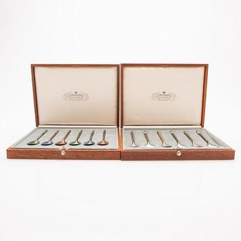Anton Michelsen, skedar, 12 st, silver och emalj, Danmark, 1900-talets mitt.