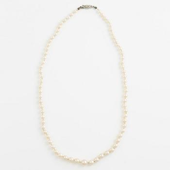 Pearl necklace with graduated cultured pearls, clasp silver.