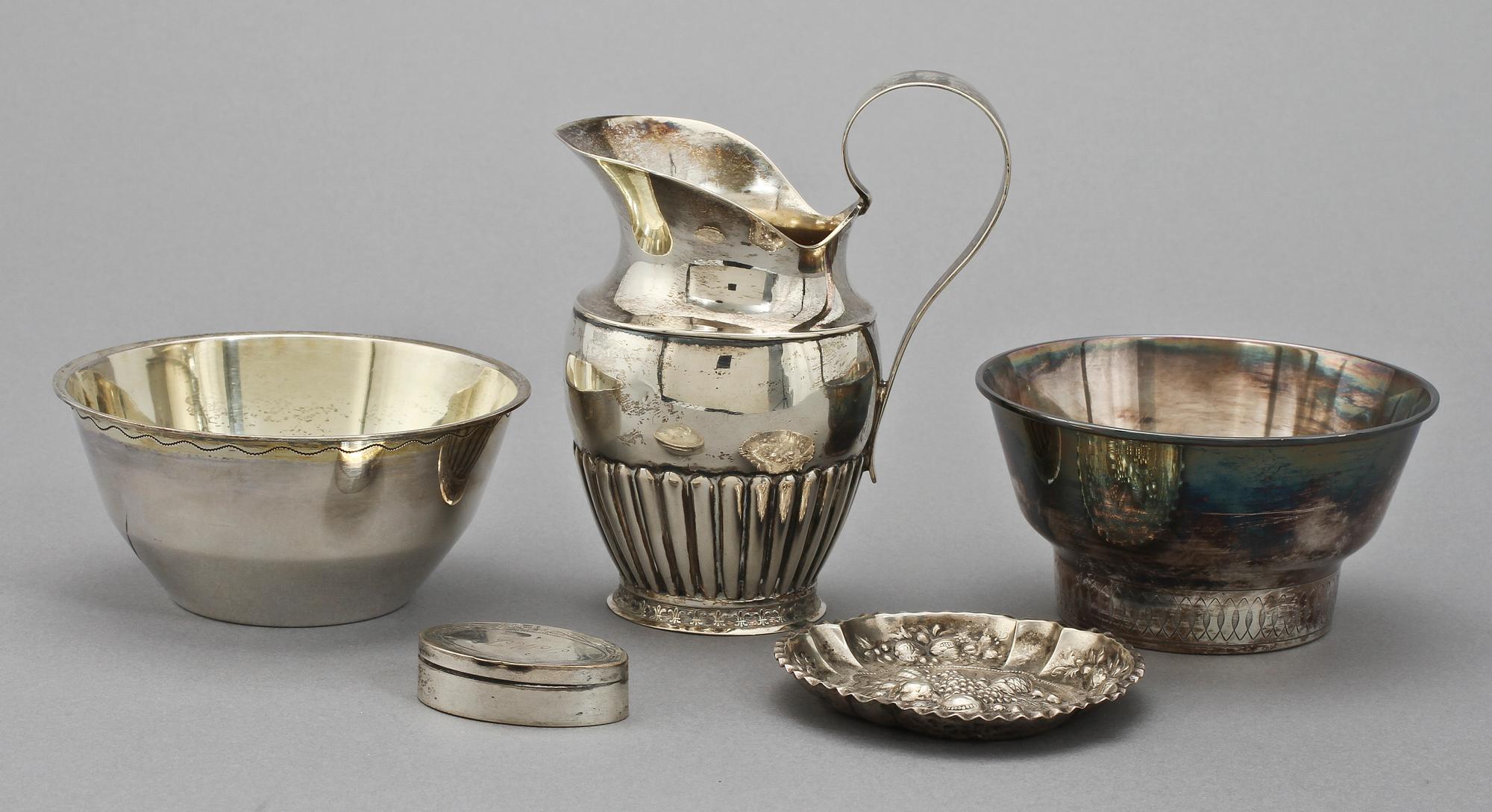 PARTI SILVER, 5 delar, silver, 1900-tal, vikt 285 g.