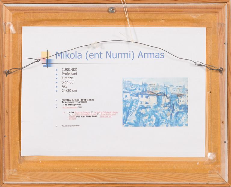 Armas Mikola, watercolour, signed and dated -33.