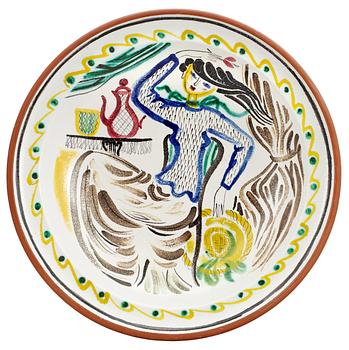 827. A Stig Lindberg faience dish, Gustavsberg studio 1940's-50's.