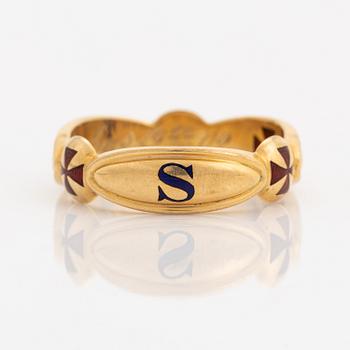 Frimurarring, 18K guld och emalj.