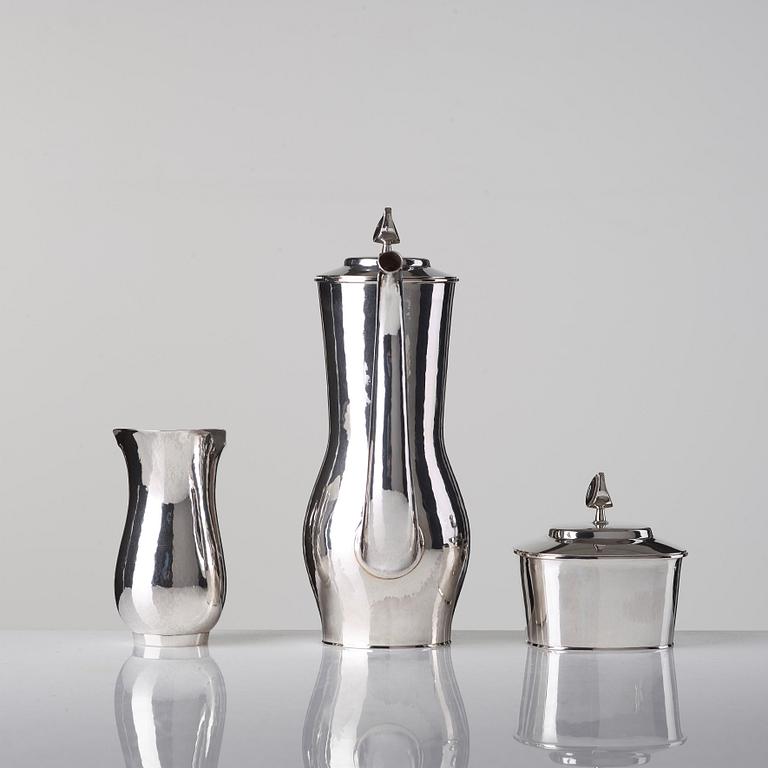 Sigurd Persson, kaffeservis, 3 delar, sterling silver, Stockholm 1949-50 (kaffekannan), smed Olle Kvist.