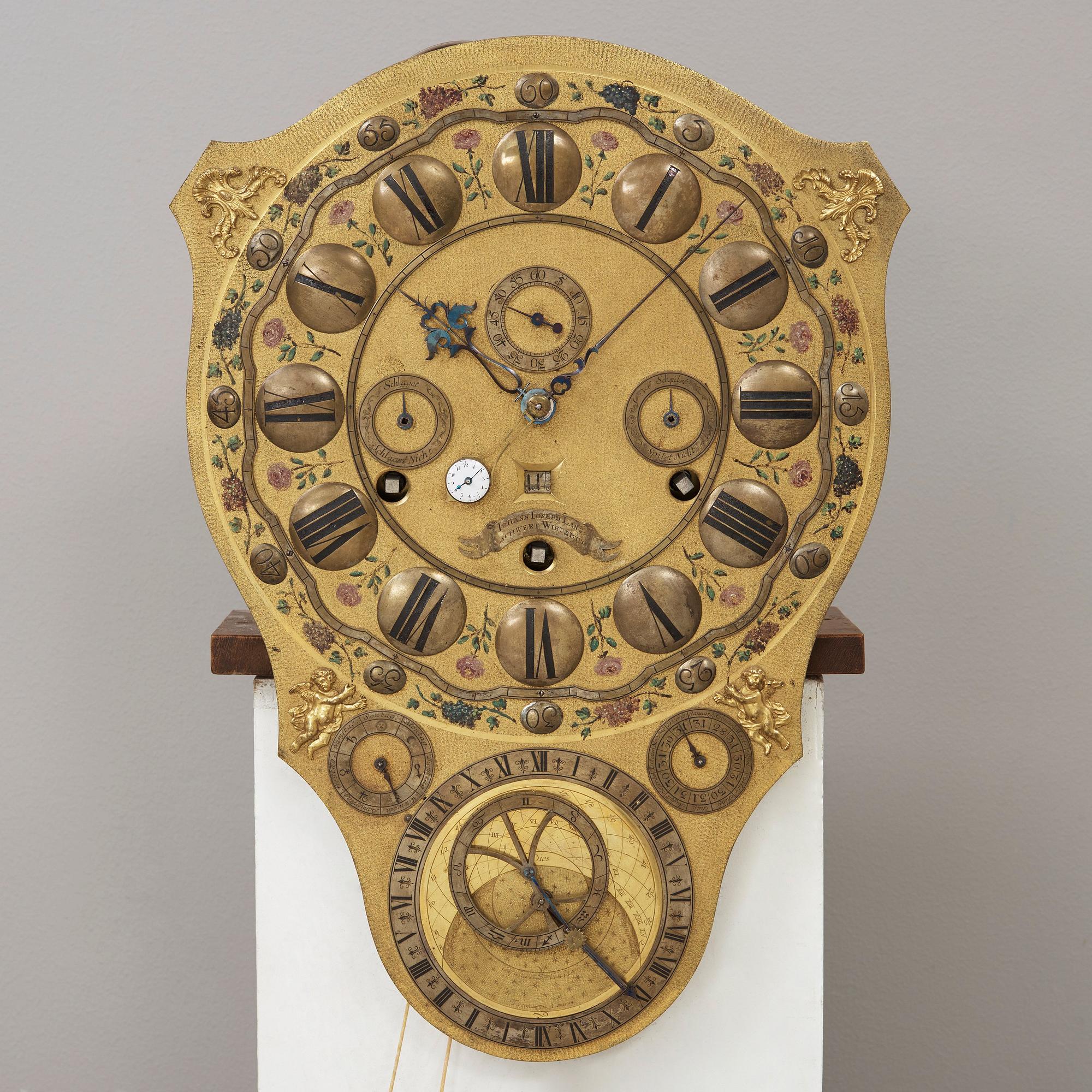 An astronomical longcase clock by Johann Joseph Langschwert court-watchmaker, Würzburg, circa 1750.