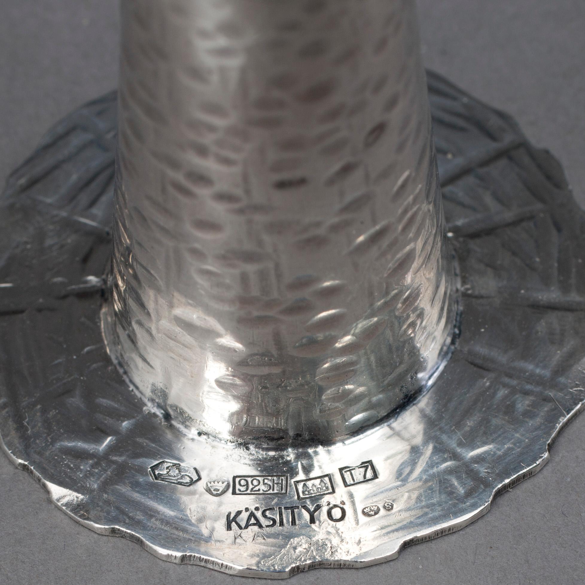 SNAPSGLAS, ett par, silver, en signerad KA, Tavastehus, 1972.