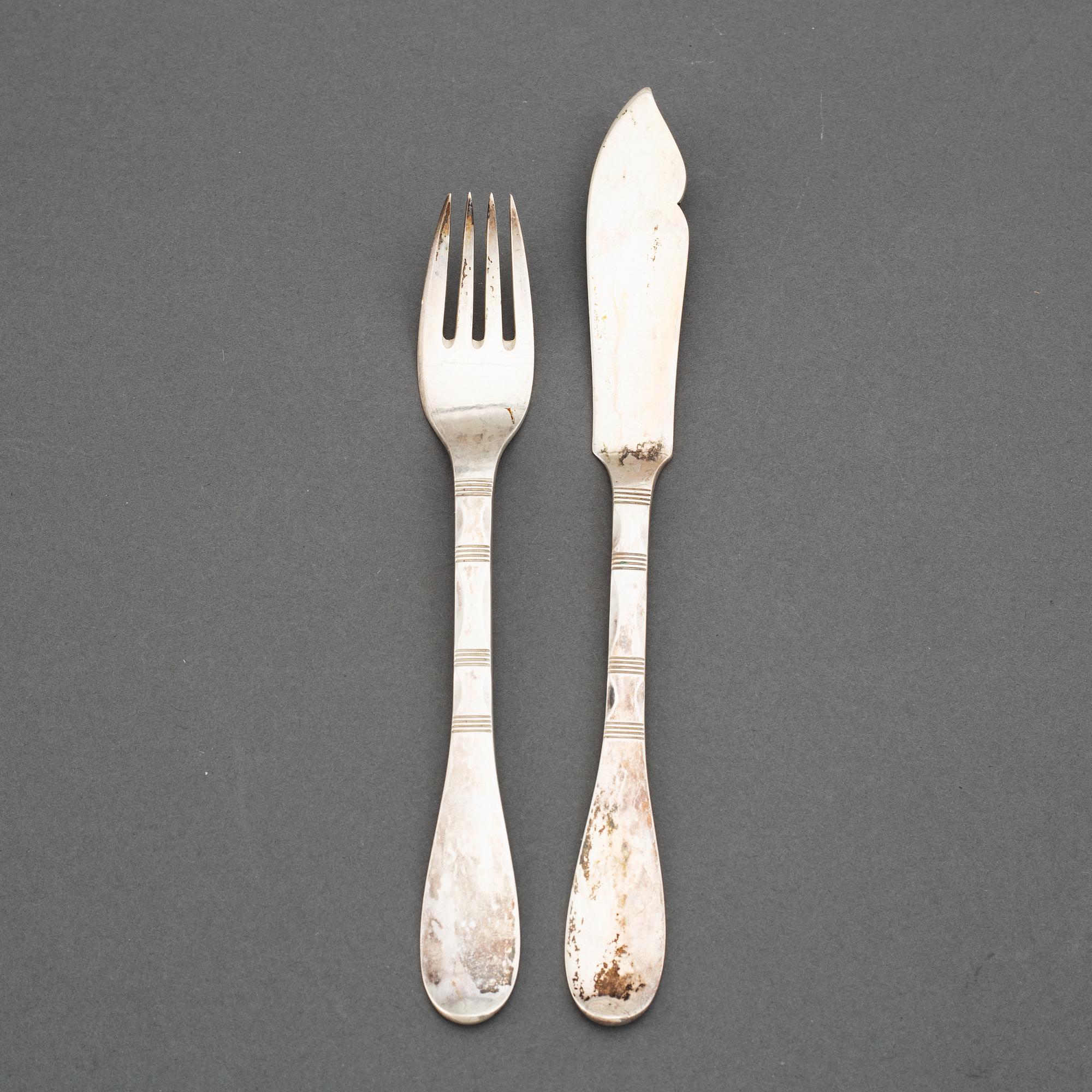 Evald Nielsen, a part 830/1000 silver fish cutlery, Denmark (24 pieces).