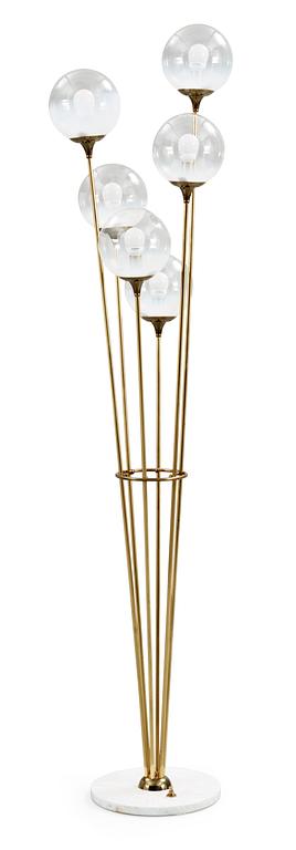 A brass and marble floor lamp, attributed to Stilnovo, Italy 1950's.