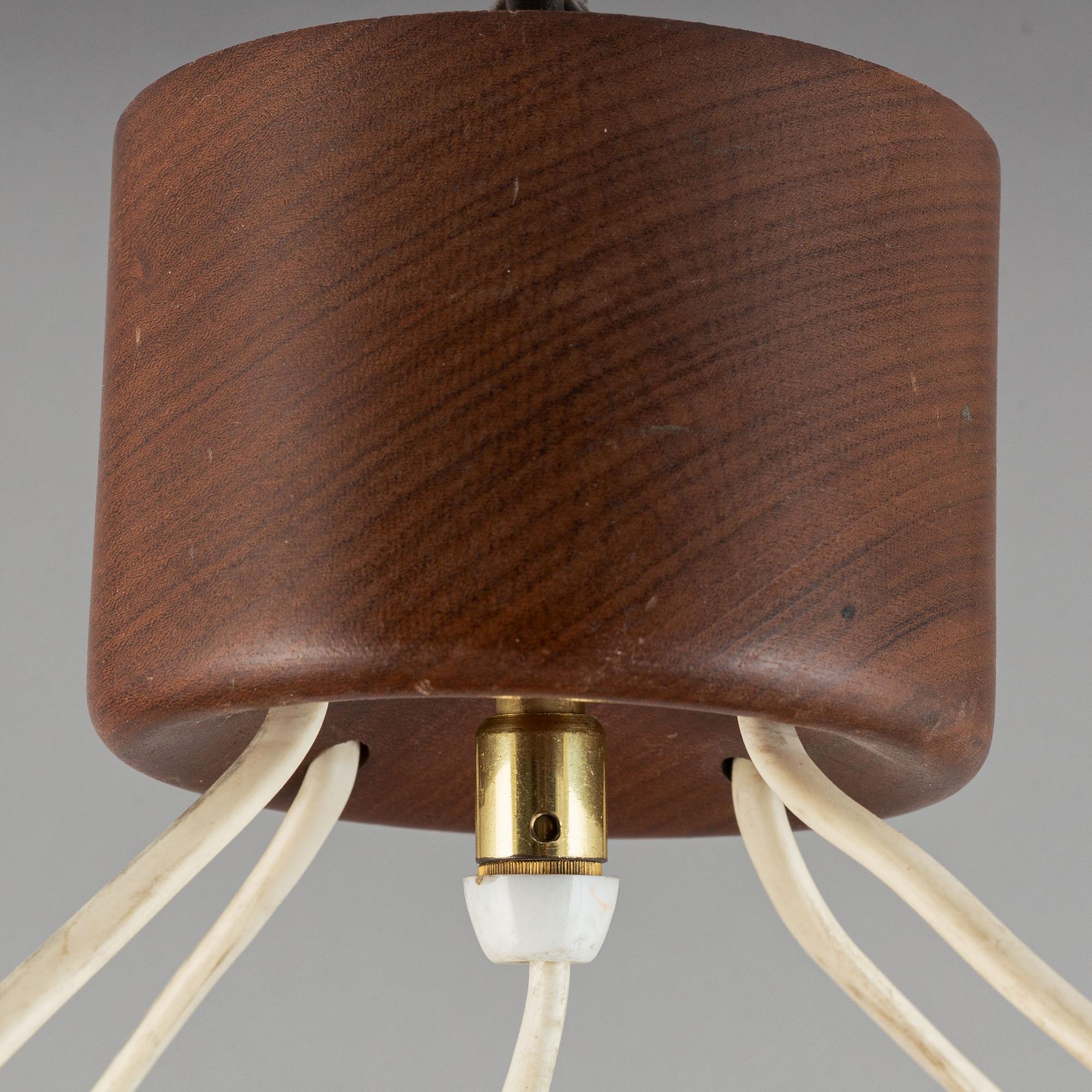 A teak and glass ceiling lamp. 1960's.