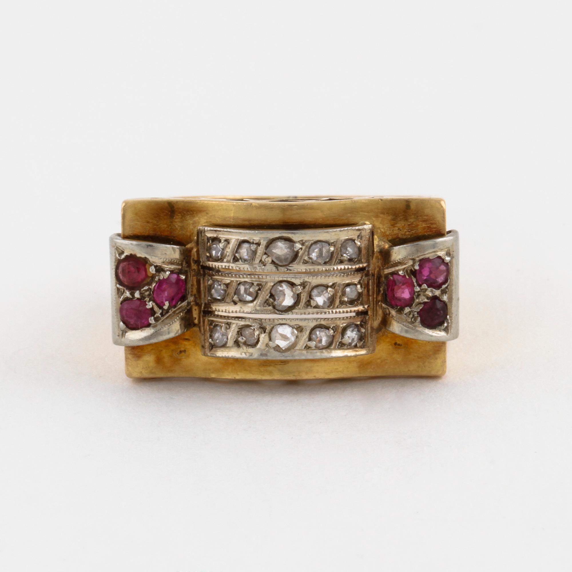 A ruby and rose cut diamond ring.