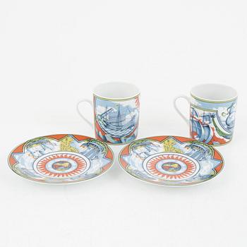 Hermès, 6 porcelain coffee cups with saucers, France, 20th century.