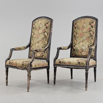 KARMSTOLAR, ett par, gustavianska, 1700/1800-tal.