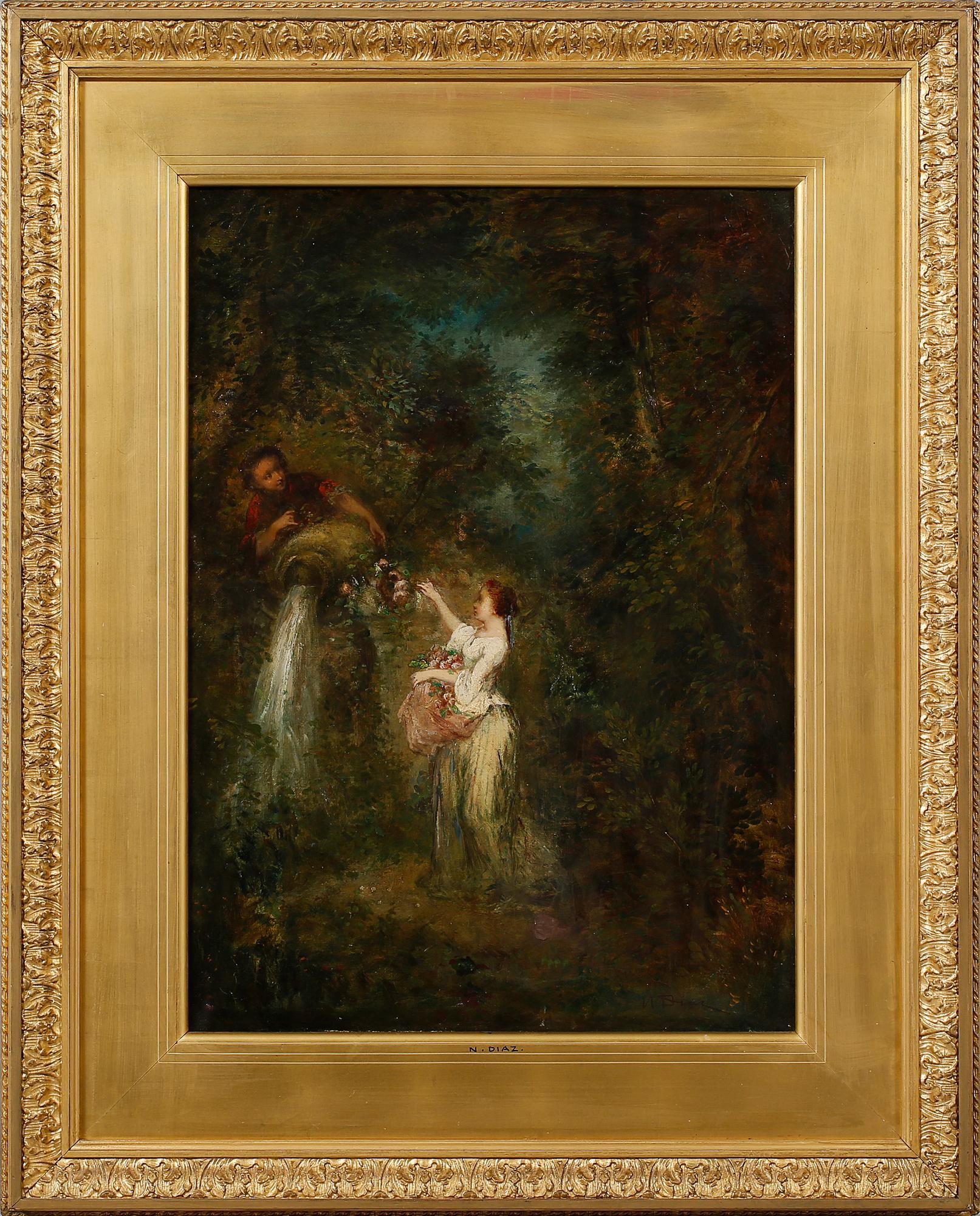 OKÄND KONSTNÄR, olja på duk, signerad N Diaz, möjligen Narcisse Diaz, 1800-tal.