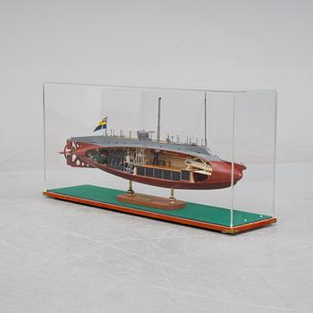 A cut-away scale model of the submarine 'Hajen', 1904, built by Ingvar Lyckhammar 21 st Century.