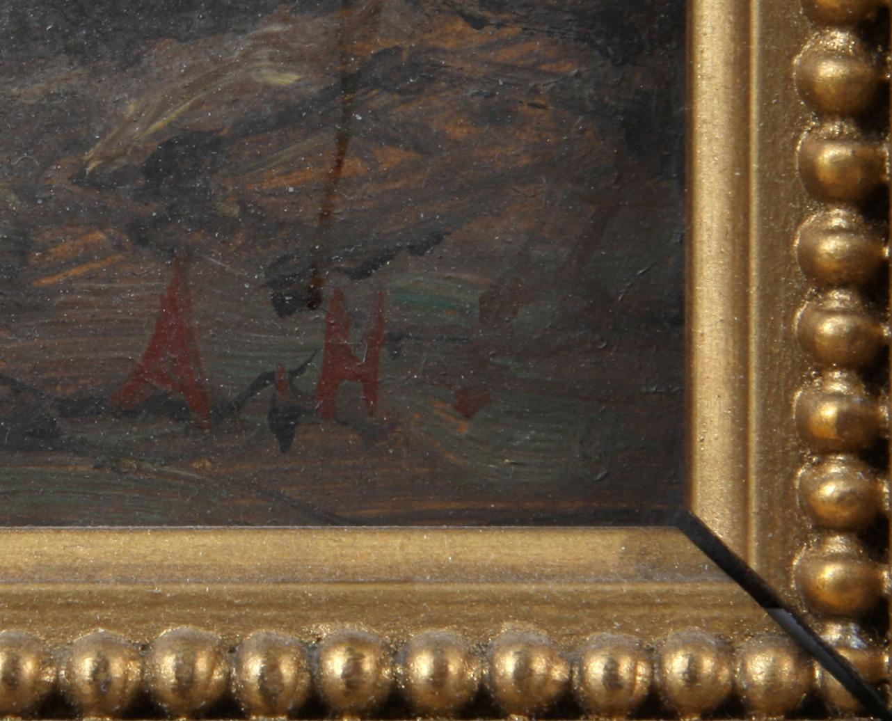 OKÄND KONSTNÄR, olja på pappannå, sign A H.