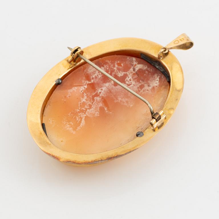 Brooch/pendant, 18K gold with shell cameo.