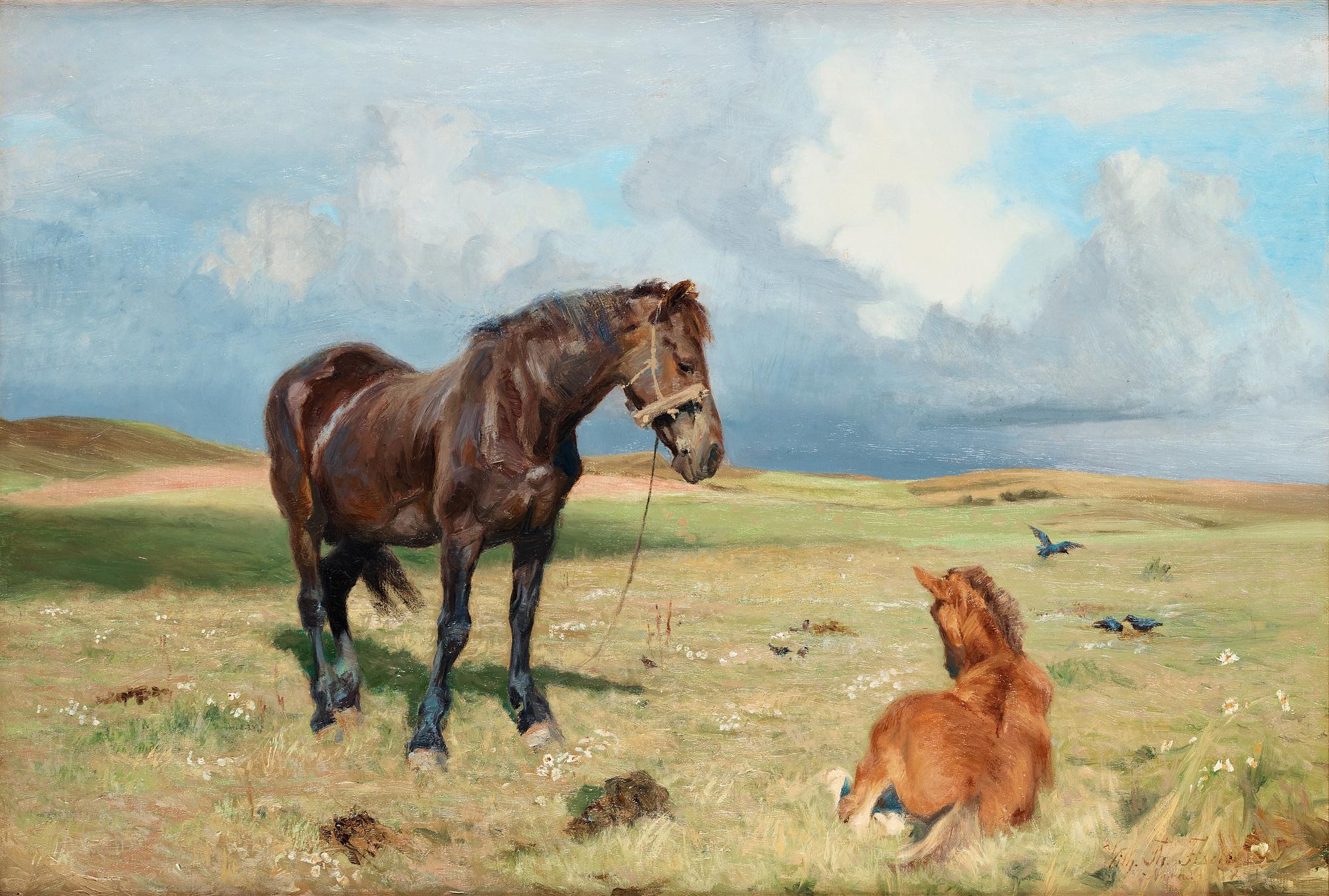 Vilhelm Theodor Fischer, Horses on a field.
