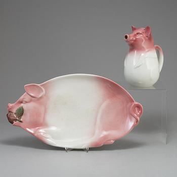 GRISKANNA samt GRISFAT, flintgods, Rörstrand, 1900-talets första del.