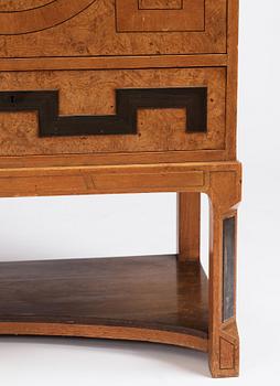Carl Bergsten, an oak veneered sideboard/ chest of drawers, Nordiska Kompaniet Sweden 1923. Part of a set exhibited in Gothenburg 1923.
