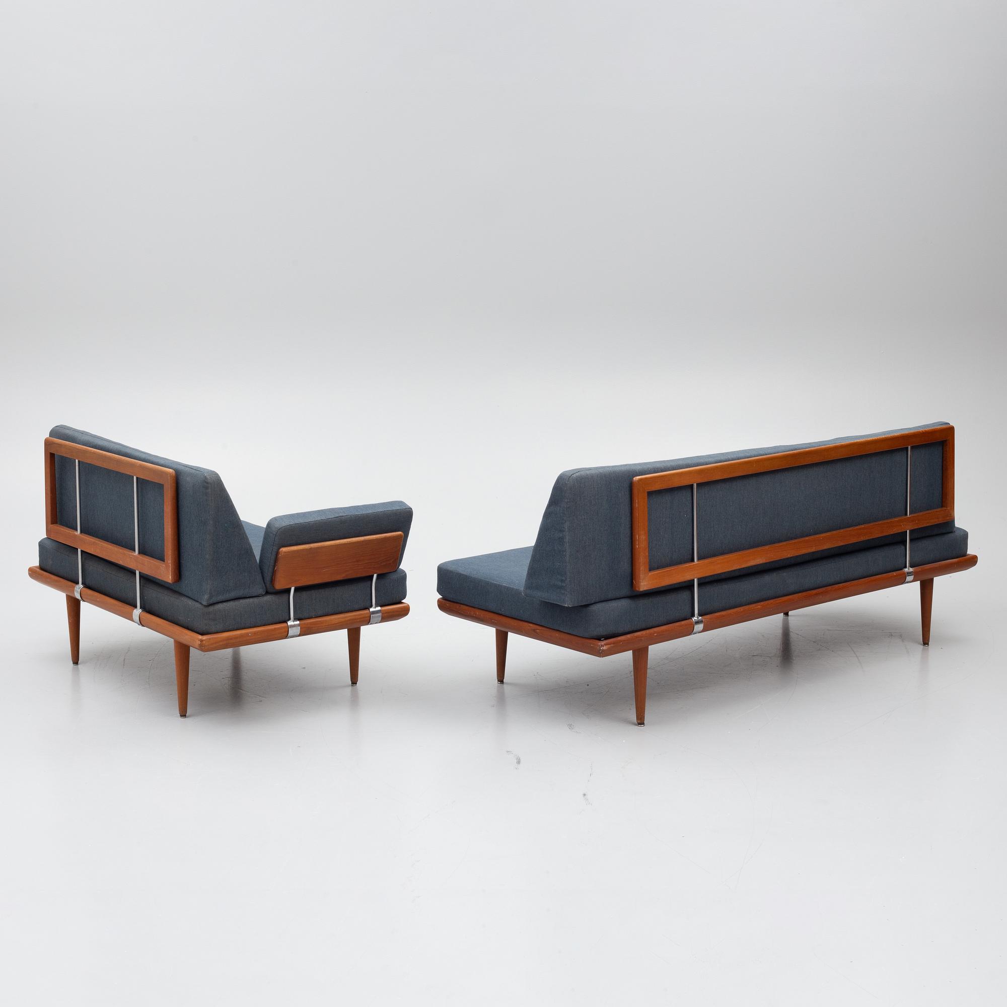 Peter Hvidt & Orla Mølgaard Nielsen, a corner sofa with table, three pieces, 'Minerva', France & Daverkosen, Denmark, 1950s/1960s.