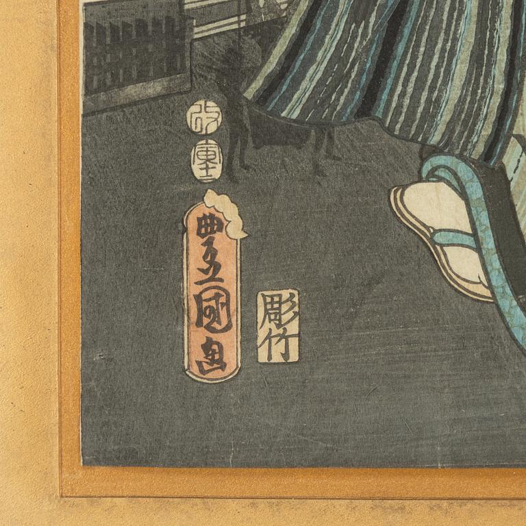 Utagawa Kunisada, two woodblock prints in colours, mid 19th century.