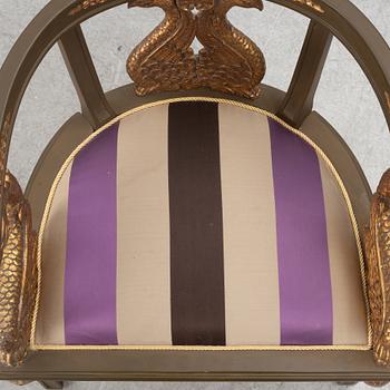 A pair of chairs and a side table, second half of the 20th century. Empire style.