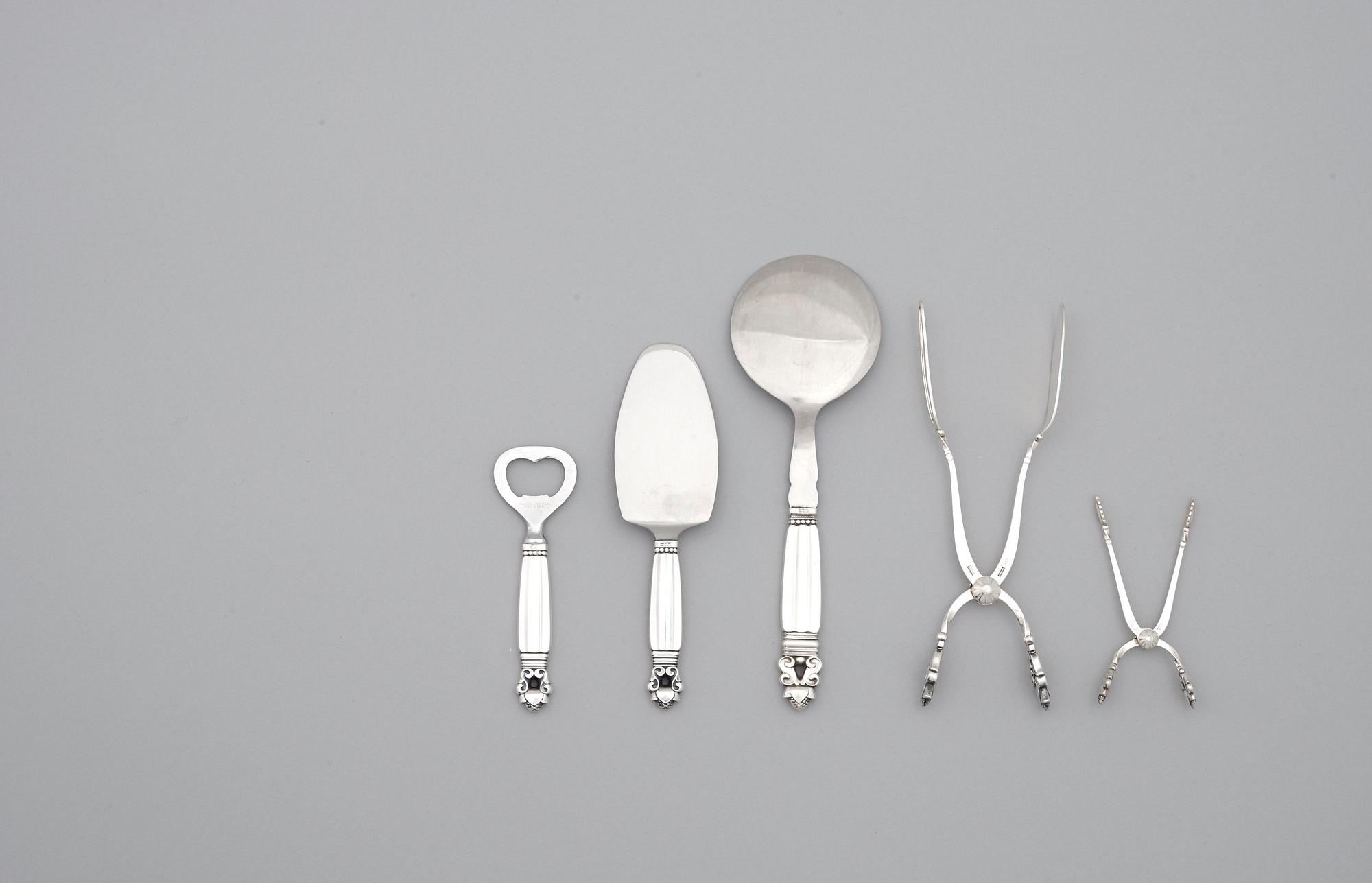 Johan Rohde, bestickuppsättning, 99 delar "Konge/Acorn", Firma Georg Jensen, Köpenhamn 1945-77, sterling och rostfritt stål.