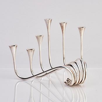 Ibi Trier Mørch, a pair of "Bølgeslag" six-branched sterling silver candelabra for A. Michelsen, Denmark 1951.