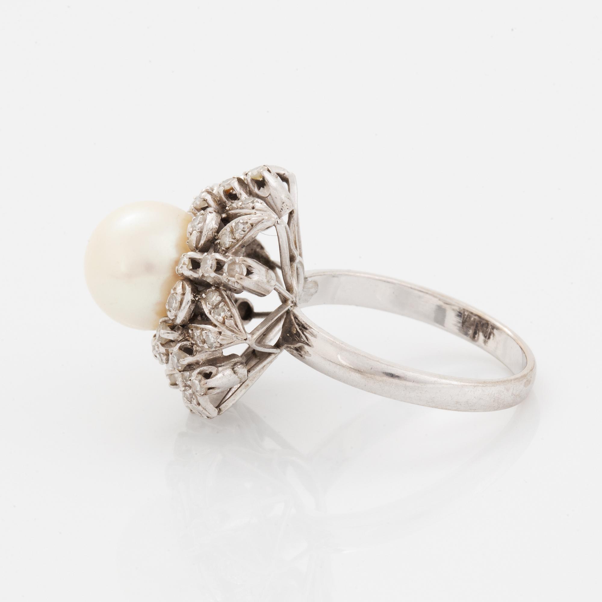Pearl and eight-cut diamond cocktail ring.