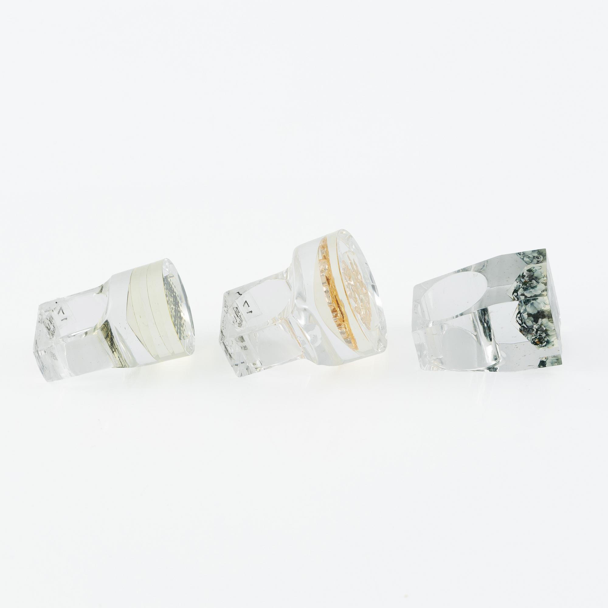 Siv Lagerström, three rings, acrylic plastic. 1970s.
