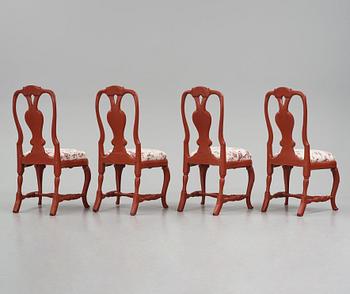 A set of four Swedish Rococo chairs, mid 18th century.