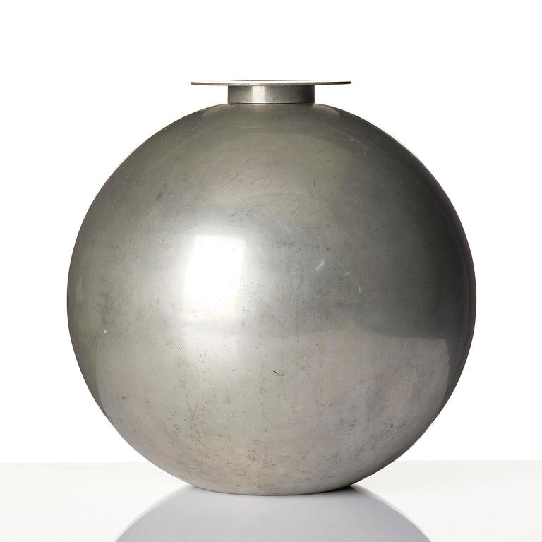 Wiwen Nilsson, a rare spherical modernist pewter vase, Ystad-Metall, Sweden, 1932.