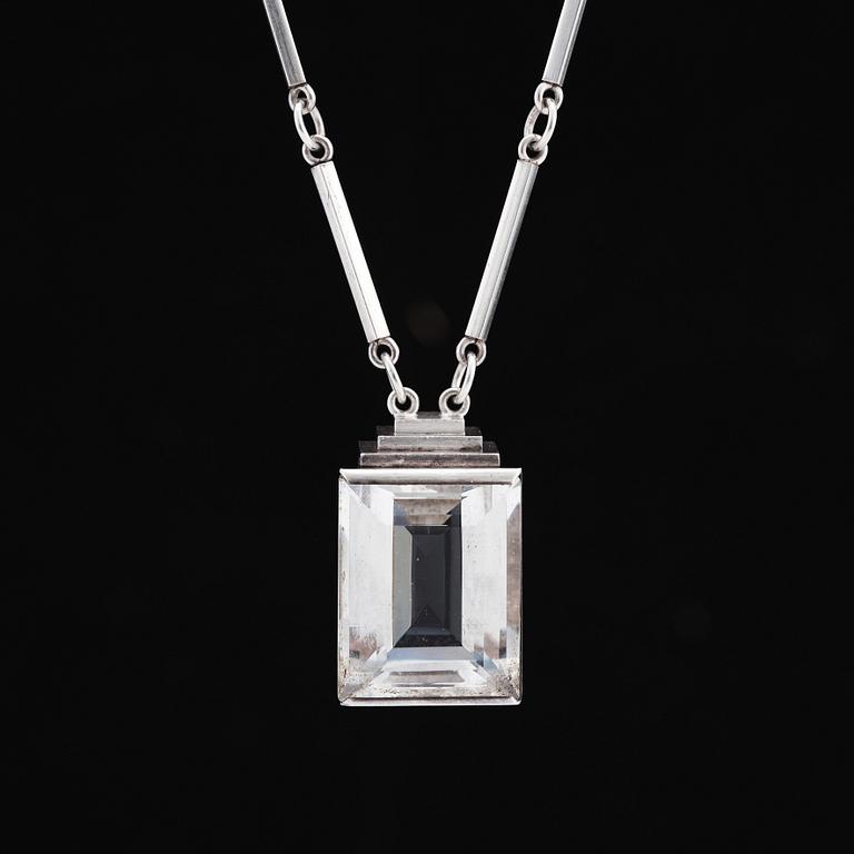 Wiwen Nilsson, a sterling silver and rock crystal pendant and chain, Lund, Sweden 1943.