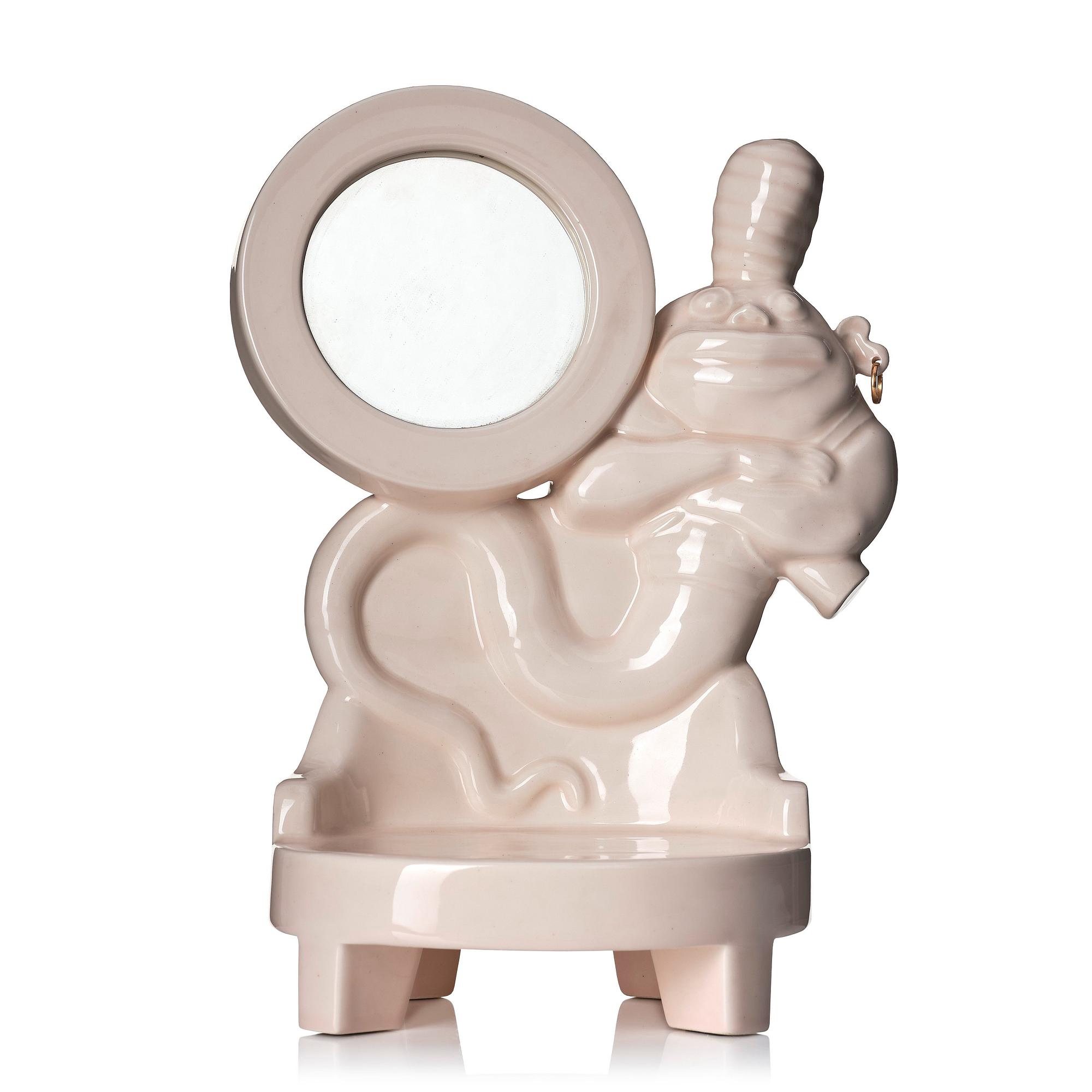 Mats Theselius, a ceramic sculpture with mirror 'Anden i flaskan', ed. 50/50, 1991.