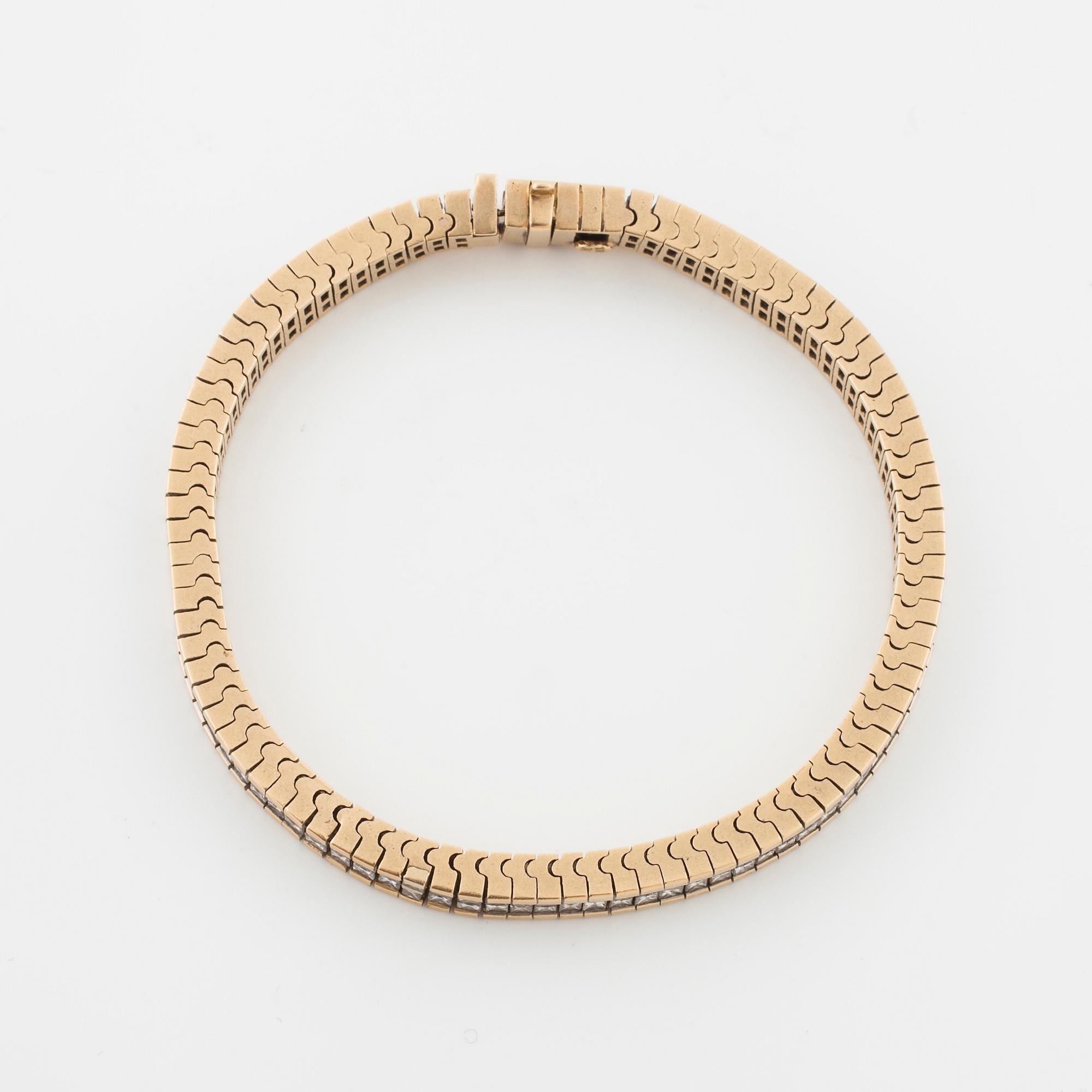 A princess cut diamond bracelet.